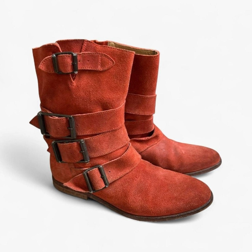 Free people orange sunbelt suede buckle slouch boots